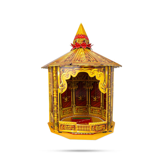 Ganpati Decoration Mandir - 7 x 6.5 Inches | Suvarna Makhar Design Paper Mandir/ Eco Friendly Mandir Decoration - Home Puja Mandir