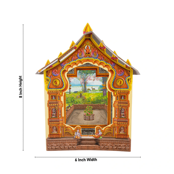 Ganpati Decoration Mandir - 8 x 6 Inches | Kokan Makhar Design Paper Mandir/ Eco Friendly Mandir Decoration