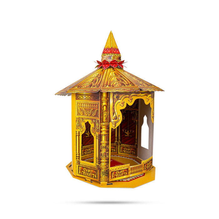 Ganpati Decoration Pooja Mandir Set - 26 Inches | Suvarna Makhar Design Paper Mandir/Eco Friendly Mandir Decor - Home Puja Mandir