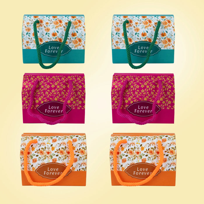 Paper Packing Box With Handle Set - 4.5 x 4.5 x 2.3 Inches | 6 Pcs/ Paper Gift Packages for Wedding - Bags & Pouches