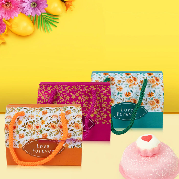 Paper Packing Box With Handle Set - 4.5 x 4.5 x 2.3 Inches | 6 Pcs/ Paper Gift Packages for Wedding - Bags & Pouches