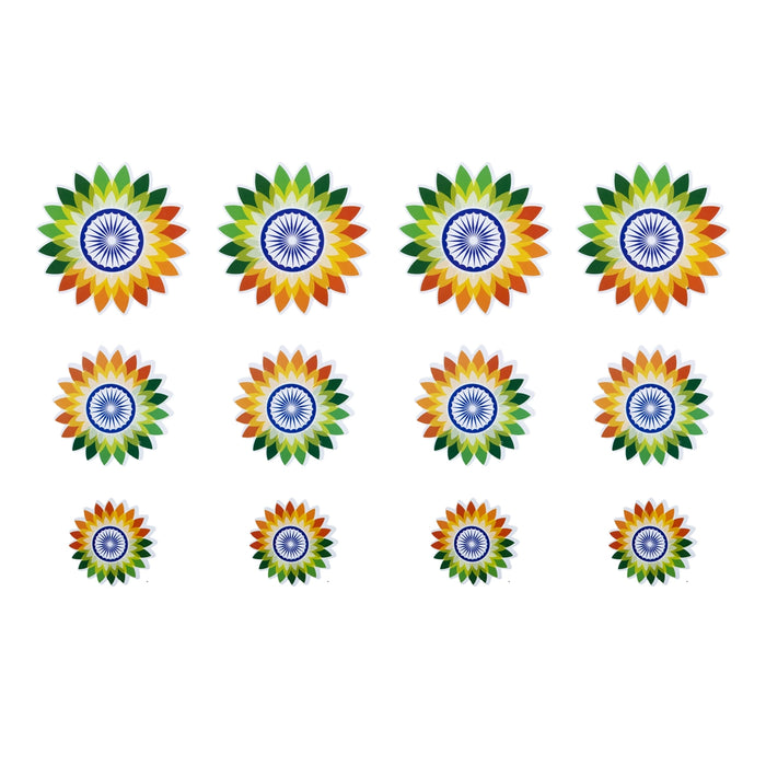 Flower Design Ashoka Wheel With National Flag Colours Cutout Set | Republic Day Decor/ Home Wall Decoration - Wall Hanging