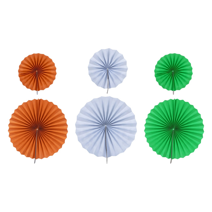 Hanging Paper Fan Decoration Set | 6 Pcs/ Tricolour Fan Wall Decoration/Wall Hanging Decor/ Republic Day Decor - Wall Hanging