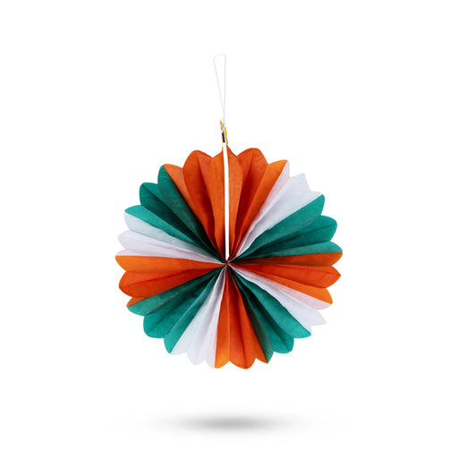 Hanging Paper Fan Decor - 8 x 8 Inches | Tricolour Fan Wall Decoration/ Wall Hanging Decor/ Republic Day Decor - Wall Hanging