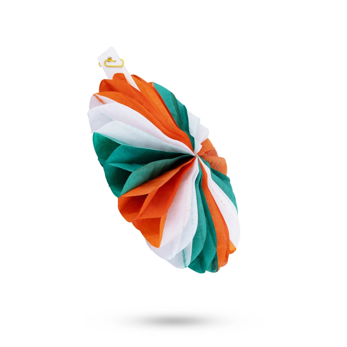 Hanging Paper Fan Decor - 8 x 8 Inches | Tricolour Fan Wall Decoration/ Wall Hanging Decor/ Republic Day Decor - Wall Hanging