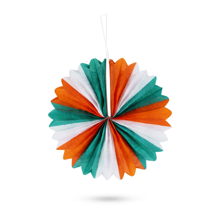 Hanging Paper Fan Decor - 10 x 10 Inches | Tricolour Fan Wall Decoration/Wall Hanging Decor/Republic Day Decor - Wall Hanging
