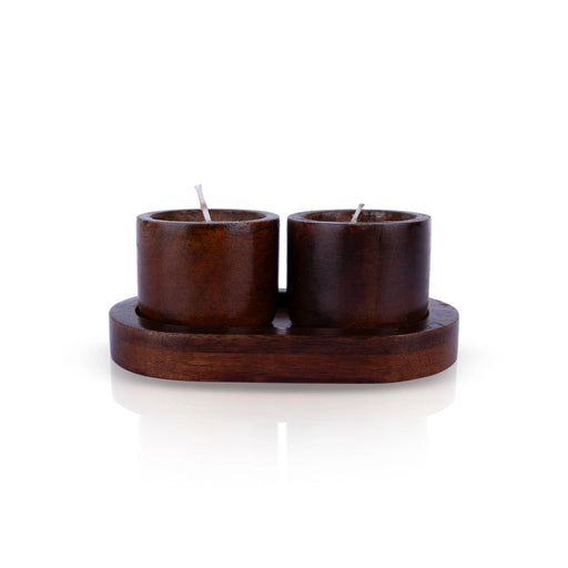 T Light Candle Pair With Plate - 2 x 5 Inches | Wooden Tea Light Candle/ Candle Tealight for Home - Candles