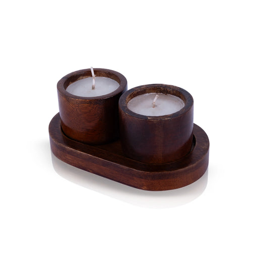 T Light Candle Pair With Plate - 2 x 5 Inches | Wooden Tea Light Candle/ Candle Tealight for Home - Candles