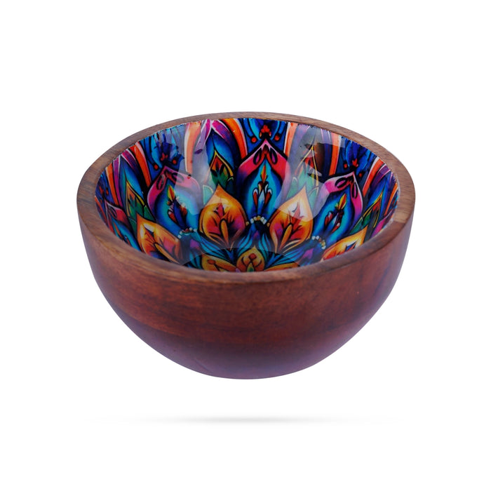 Wooden Bowl - 2.5 x 5 Inches | Enamel Design Wooden Cup/ Wooden Salad Bowl/ Wooden Fruit Bowl for Home - Bowls