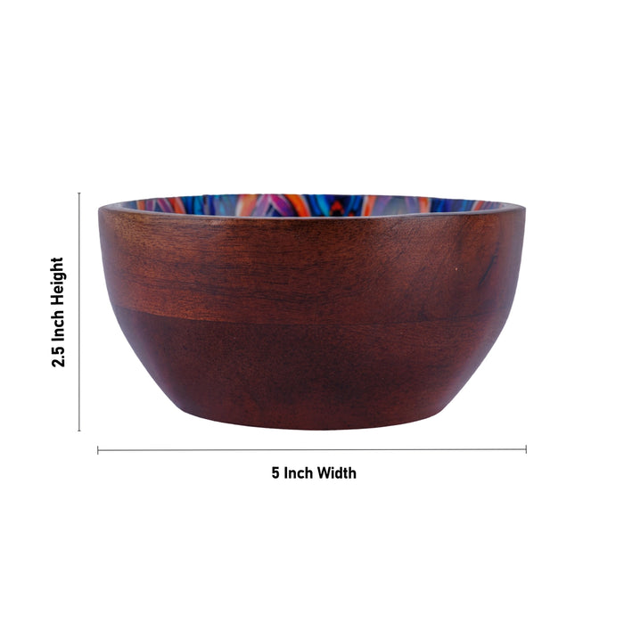 Wooden Bowl - 2.5 x 5 Inches | Enamel Design Wooden Cup/ Wooden Salad Bowl/ Wooden Fruit Bowl for Home - Bowls