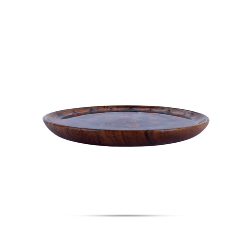 Wooden Plate - 1 x 10.5 Inches | Enamel Design Wooden Tray/ Serving Plate for Home - Pooja Plate & Tray