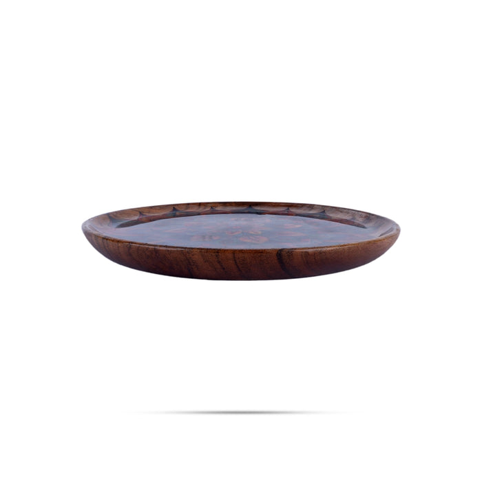 Wooden Plate - 1 x 10.5 Inches | Enamel Design Wooden Tray/ Serving Plate for Home - Pooja Plate & Tray