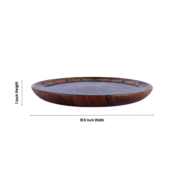 Wooden Plate - 1 x 10.5 Inches | Enamel Design Wooden Tray/ Serving Plate for Home - Pooja Plate & Tray