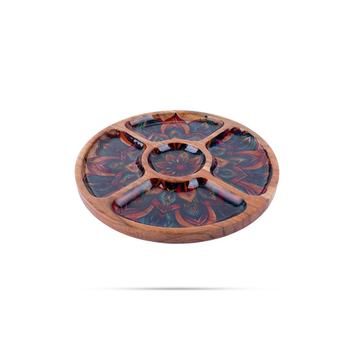 Partition Plate - 1 x 12 Inches | Enamel Design Wooden Plate/ Wooden Tray for Home - Kitchen