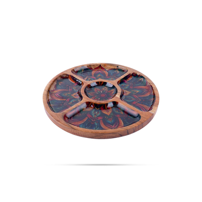 Partition Plate - 1 x 12 Inches | Enamel Design Wooden Plate/ Wooden Tray for Home - Kitchen