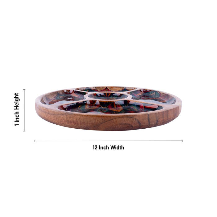 Partition Plate - 1 x 12 Inches | Enamel Design Wooden Plate/ Wooden Tray for Home - Kitchen