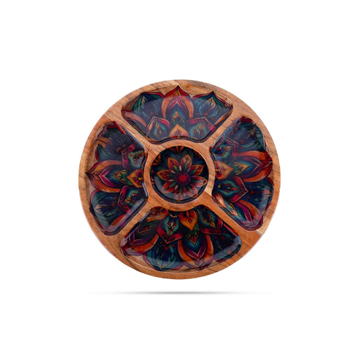 Partition Plate - 1 x 12 Inches | Enamel Design Wooden Plate/ Wooden Tray for Home - Kitchen