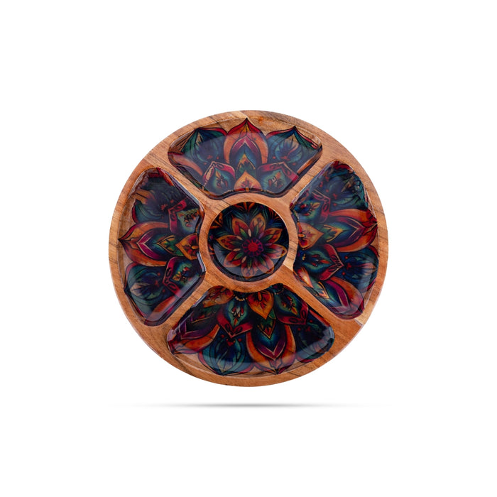 Partition Plate - 1 x 12 Inches | Enamel Design Wooden Plate/ Wooden Tray for Home - Kitchen