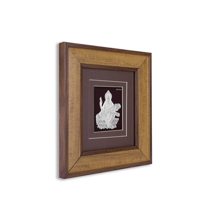 Saraswati Murti Photo Frame - 11 x 12 Inches | 999 Silver Foil / Wall Picture Frame/ Wall Decor For Pooja Room - Hindu God Photos & Frames