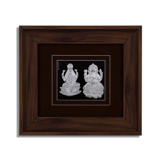 Lakshmi Ganesh Murti Photo Frame - 7 X 7.5 Inches | 999 Silver Foil Picture Frame/ Wall Picture For Pooja Room - Hindu God Photos & Frames
