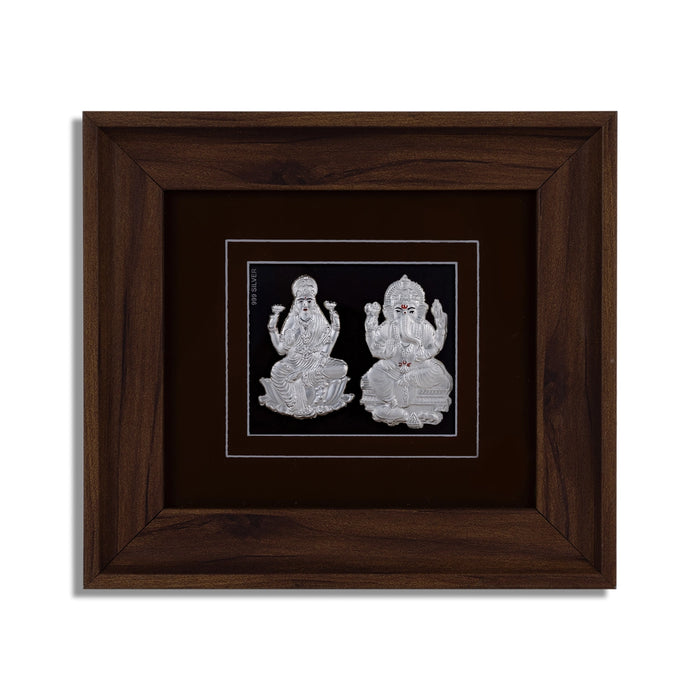 Lakshmi Ganesh Murti Photo Frame - 7 X 7.5 Inches | 999 Silver Foil Picture Frame/ Wall Picture For Pooja Room - Hindu God Photos & Frames