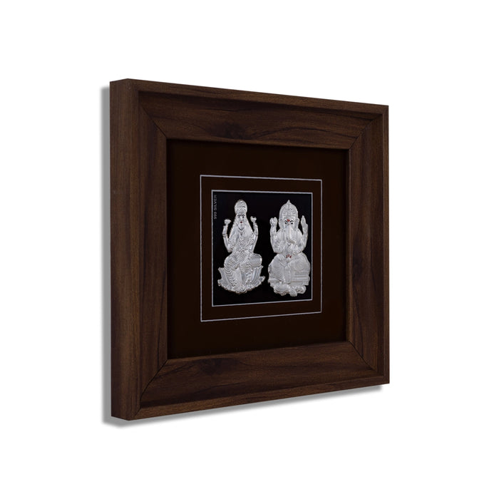 Lakshmi Ganesh Murti Photo Frame - 7 X 7.5 Inches | 999 Silver Foil Picture Frame/ Wall Picture For Pooja Room - Hindu God Photos & Frames