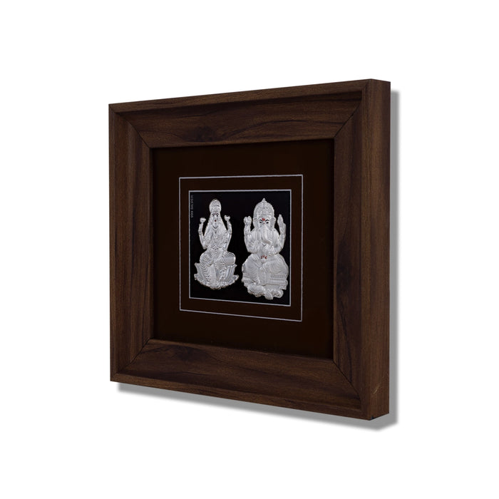 Lakshmi Ganesh Murti Photo Frame - 7 X 7.5 Inches | 999 Silver Foil Picture Frame/ Wall Picture For Pooja Room - Hindu God Photos & Frames