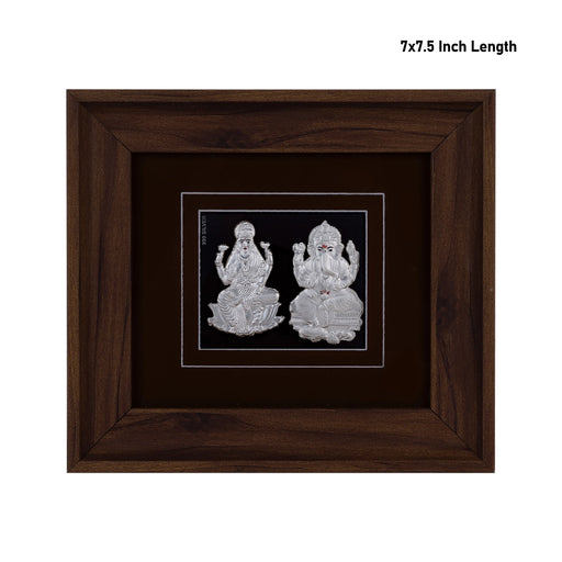 Lakshmi Ganesh Murti Photo Frame - 7 X 7.5 Inches | 999 Silver Foil Picture Frame/ Wall Picture For Pooja Room - Hindu God Photos & Frames