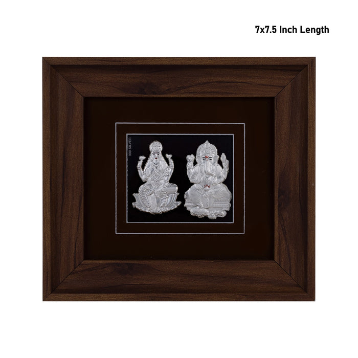 Lakshmi Ganesh Murti Photo Frame - 7 X 7.5 Inches | 999 Silver Foil Picture Frame/ Wall Picture For Pooja Room - Hindu God Photos & Frames