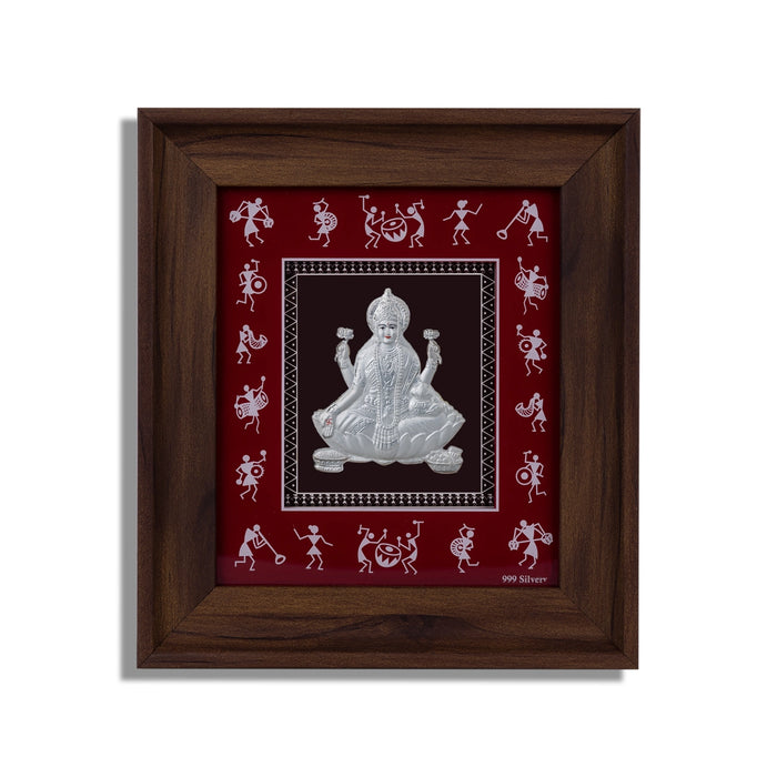 Lakshmi Murti Photo Frame - 8 X 7 Inches | 999 Silver Foil Picture Frame/ Wall Picture For Pooja Room - Hindu God Photos & Frames