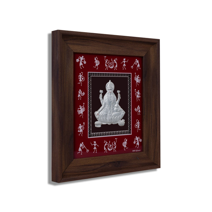 Lakshmi Murti Photo Frame - 8 X 7 Inches | 999 Silver Foil Picture Frame/ Wall Picture For Pooja Room - Hindu God Photos & Frames
