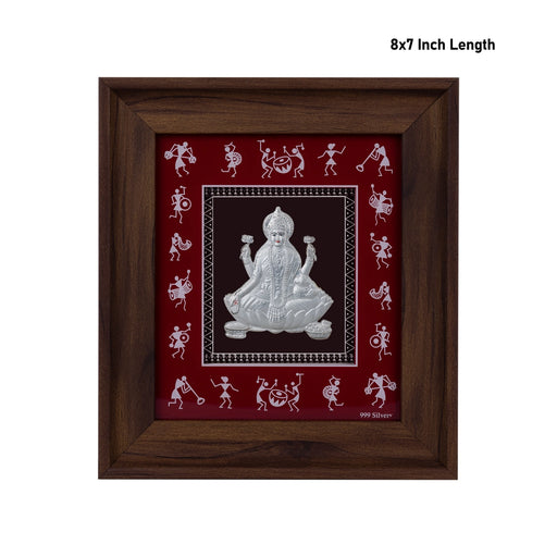 Lakshmi Murti Photo Frame - 8 X 7 Inches | 999 Silver Foil Picture Frame/ Wall Picture For Pooja Room - Hindu God Photos & Frames