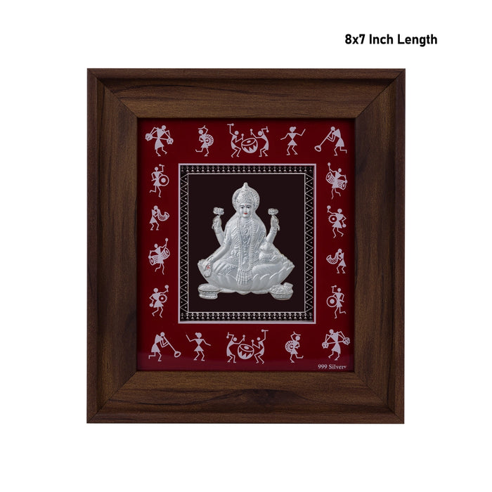 Lakshmi Murti Photo Frame - 8 X 7 Inches | 999 Silver Foil Picture Frame/ Wall Picture For Pooja Room - Hindu God Photos & Frames