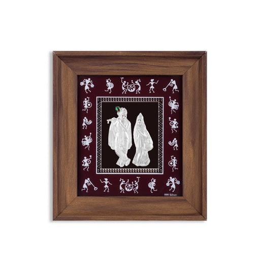 Radha Krishna Murti Photo Frame - 8 x 7 Inches | 999 Silver Foil / Wall Picture Frame/ Wall Decor For Pooja Room - Hindu God Photos & Frames