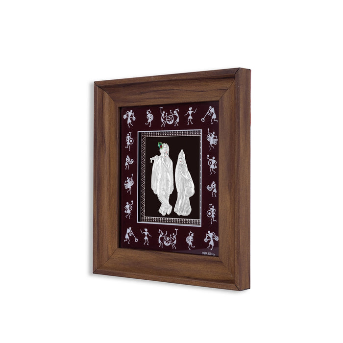 Radha Krishna Murti Photo Frame - 8 x 7 Inches | 999 Silver Foil / Wall Picture Frame/ Wall Decor For Pooja Room - Hindu God Photos & Frames