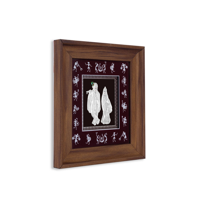 Radha Krishna Murti Photo Frame - 8 x 7 Inches | 999 Silver Foil / Wall Picture Frame/ Wall Decor For Pooja Room - Hindu God Photos & Frames