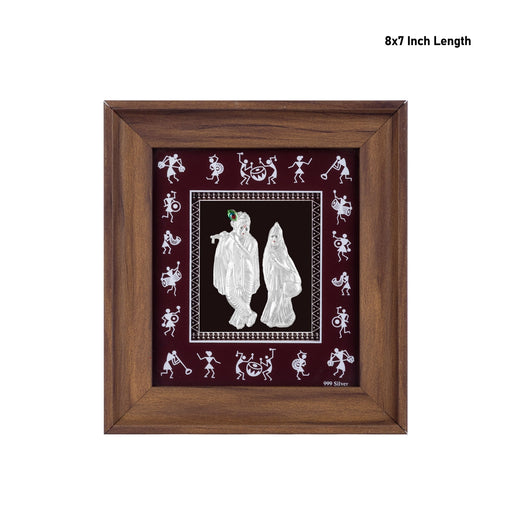Radha Krishna Murti Photo Frame - 8 x 7 Inches | 999 Silver Foil / Wall Picture Frame/ Wall Decor For Pooja Room - Hindu God Photos & Frames
