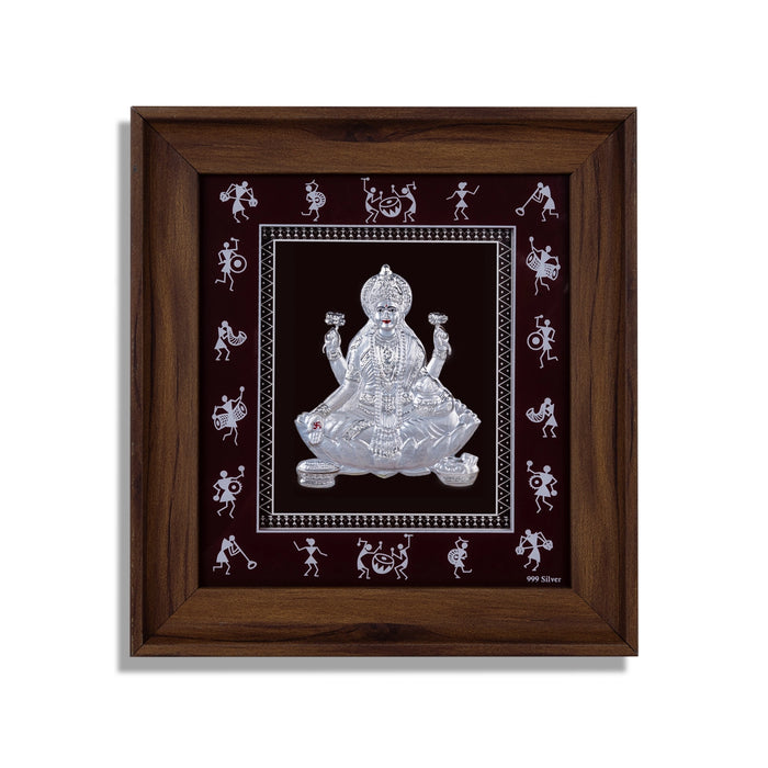 Lakshmi Murti Photo Frame - 9 X 8.5 Inches | 999 Silver Foil Picture Frame/ Wall Picture For Pooja Room - Hindu God Photos & Frames