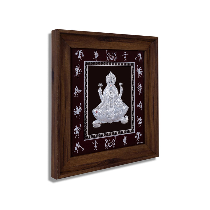 Lakshmi Murti Photo Frame - 9 X 8.5 Inches | 999 Silver Foil Picture Frame/ Wall Picture For Pooja Room - Hindu God Photos & Frames