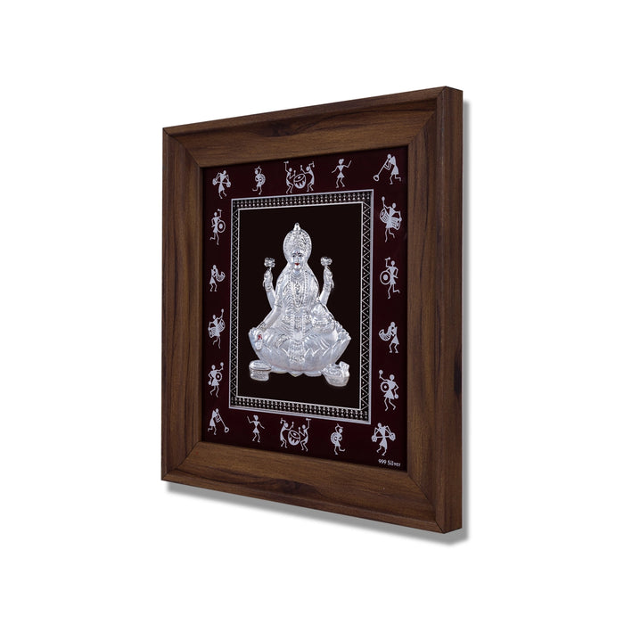 Lakshmi Murti Photo Frame - 9 X 8.5 Inches | 999 Silver Foil Picture Frame/ Wall Picture For Pooja Room - Hindu God Photos & Frames