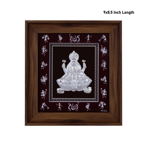 Lakshmi Murti Photo Frame - 9 X 8.5 Inches | 999 Silver Foil Picture Frame/ Wall Picture For Pooja Room - Hindu God Photos & Frames