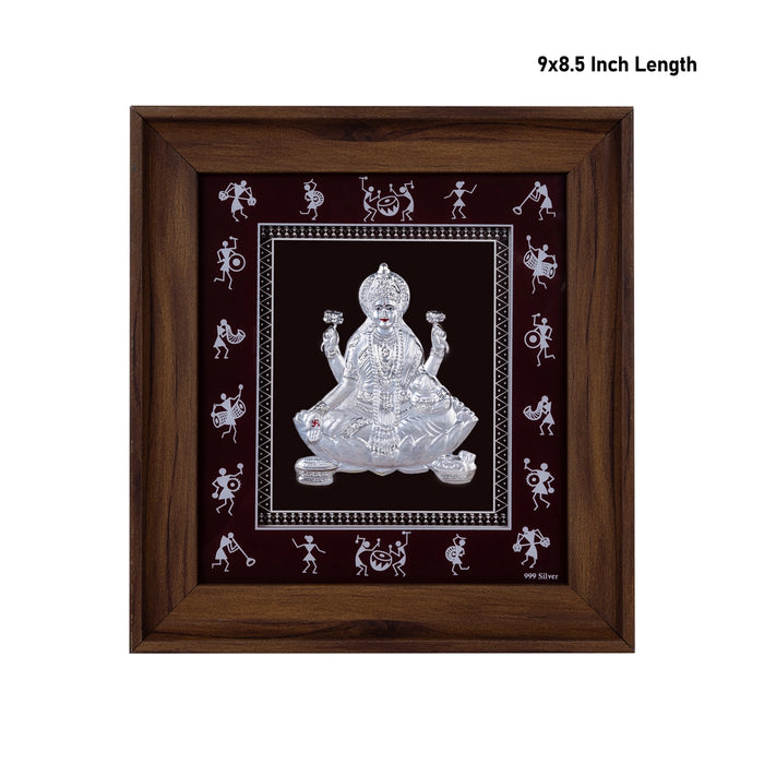 Lakshmi Murti Photo Frame - 9 X 8.5 Inches | 999 Silver Foil Picture Frame/ Wall Picture For Pooja Room - Hindu God Photos & Frames