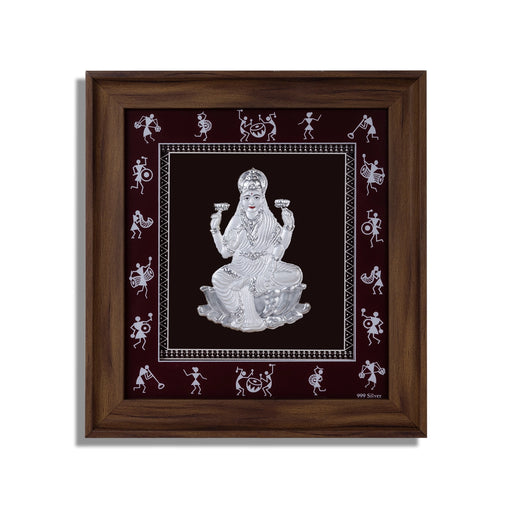 Lakshmi Murti Photo Frame - 11 X 10.5 Inches | 999 Silver Foil Picture Frame/ Wall Picture For Pooja Room - Hindu God Photos & Frames