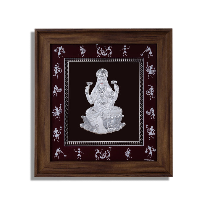 Lakshmi Murti Photo Frame - 11 X 10.5 Inches | 999 Silver Foil Picture Frame/ Wall Picture For Pooja Room - Hindu God Photos & Frames