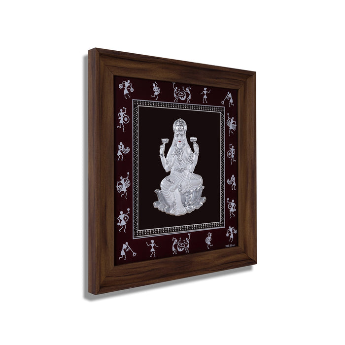 Lakshmi Murti Photo Frame - 11 X 10.5 Inches | 999 Silver Foil Picture Frame/ Wall Picture For Pooja Room - Hindu God Photos & Frames