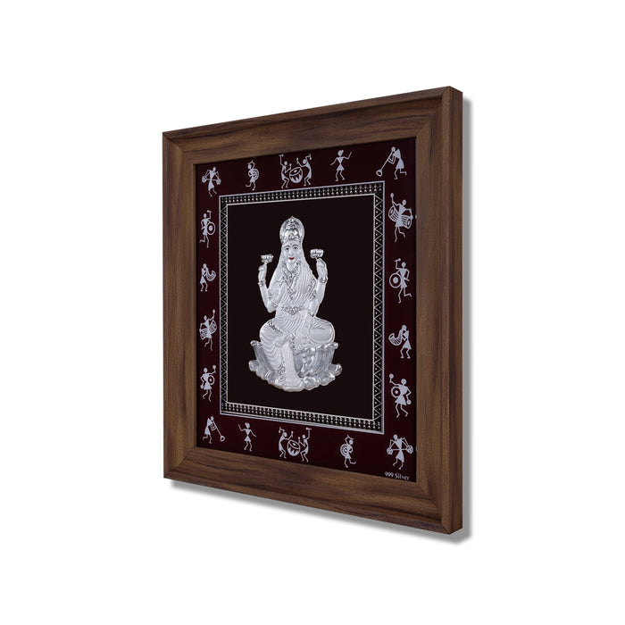 Lakshmi Murti Photo Frame - 11 X 10.5 Inches | 999 Silver Foil Picture Frame/ Wall Picture For Pooja Room - Hindu God Photos & Frames