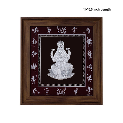 Lakshmi Murti Photo Frame - 11 X 10.5 Inches | 999 Silver Foil Picture Frame/ Wall Picture For Pooja Room - Hindu God Photos & Frames