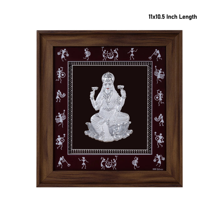 Lakshmi Murti Photo Frame - 11 X 10.5 Inches | 999 Silver Foil Picture Frame/ Wall Picture For Pooja Room - Hindu God Photos & Frames