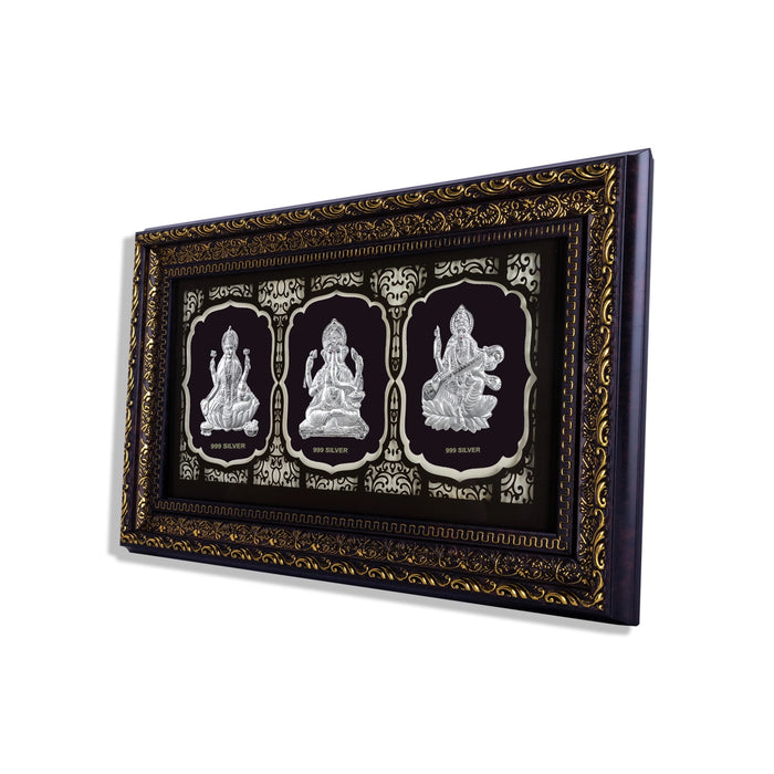 Lakshmi Ganesh Saraswati Murti Photo Frame- 8 X 15 Inches | 999 Silver Foil Picture Frame/Wall Picture For Pooja - Hindu God Photos & Frames