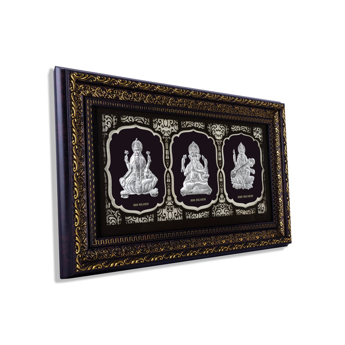 Lakshmi Ganesh Saraswati Murti Photo Frame- 8 X 15 Inches | 999 Silver Foil Picture Frame/Wall Picture For Pooja - Hindu God Photos & Frames